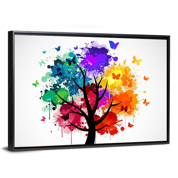 Colorful Butterflies On Tree Canvas Wall Art