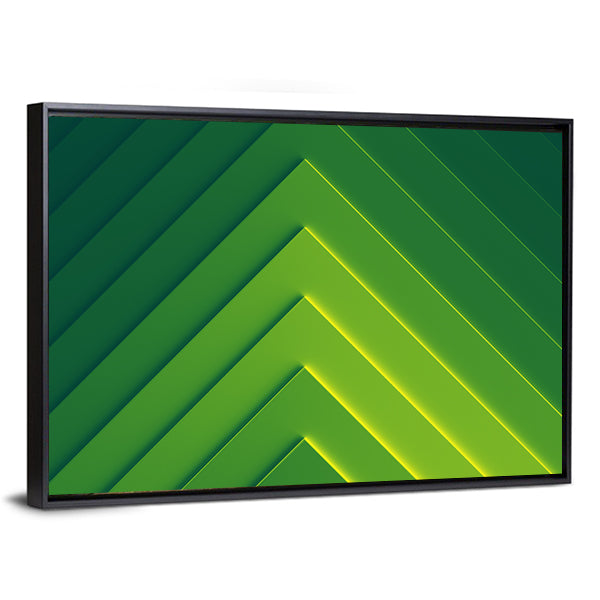 Layered Green Geometric Chevron Abstract Canvas Wall Art