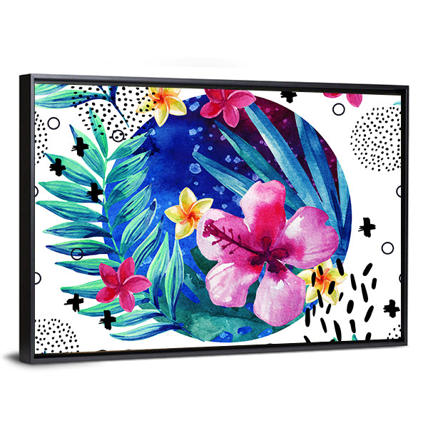 Tropical Hibiscus and Plumeria Circle Canvas Wall Art