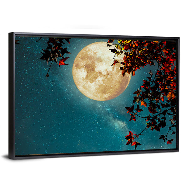 Maple Tree Under Full Moon with Milky Way Canvas Wall Art