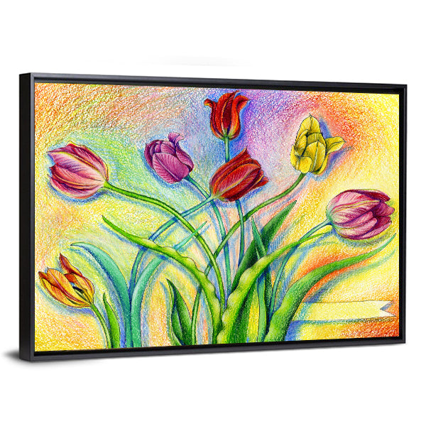 Multicolor Pencils Tulips Canvas Wall Art