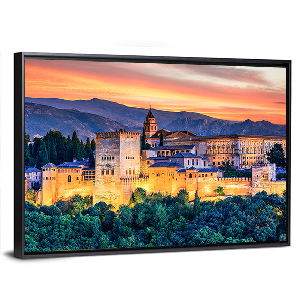 Alhambra Fortress At Sunset Canvas Wall Art