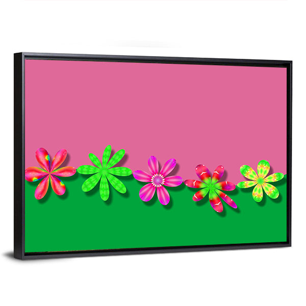 Fantasy Pink &amp; Green Flowers Canvas Wall Art