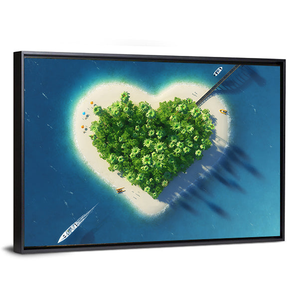Heart-shaped Tropical Island Aerial View Canvas Wall Art