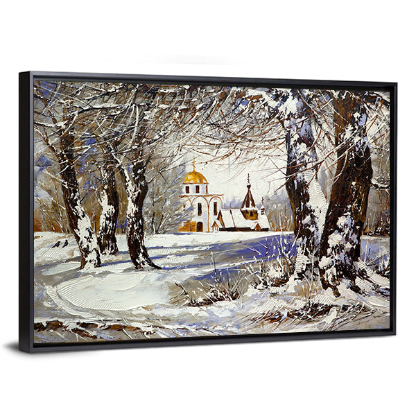 Church In Winter Wood Canvas Wall Art