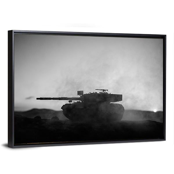 German Tank Silhouette at Sunset Canvas Wall Art