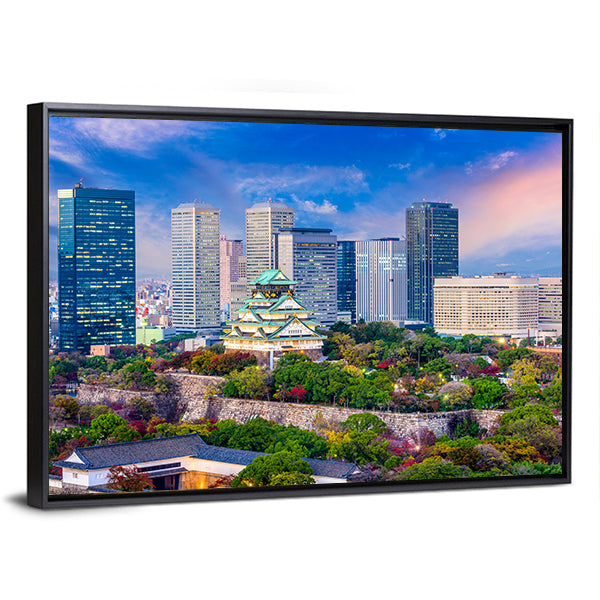 Osaka Castle and City Skyline at Dusk Canvas Wall Art