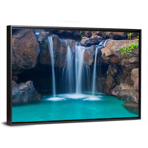 Waterfall Into Hotel Pool In Hawaii Canvas Wall Art