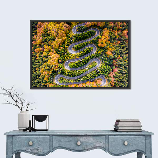 Autumn Winding Road In The Forest Canvas Wall Art
