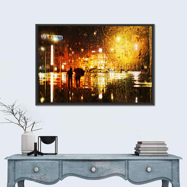 The Couple At The Rain In The City Canvas Wall Art