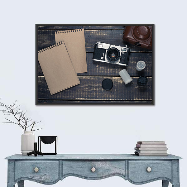 Vintage Rangefinder Camera Flat-lay Canvas Wall Art