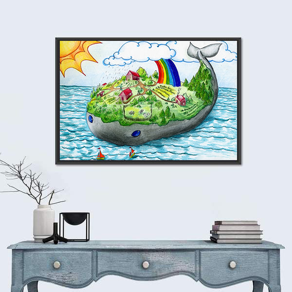 Fairy Tale Whale Island Canvas Wall Art