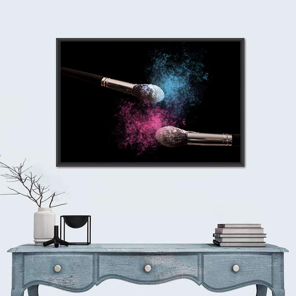 Two Makeup Brushes Powder Explosion Canvas Wall Art