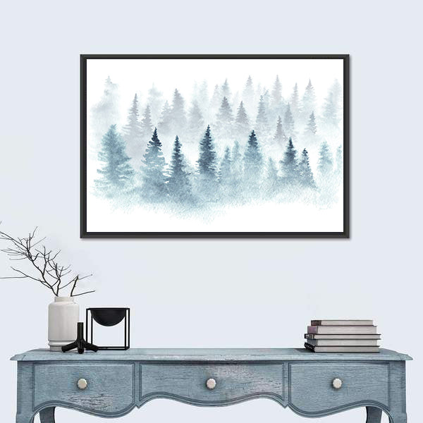 Winter Forest In Fog Canvas Wall Art