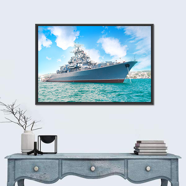 Military Navy Ship In The Bay Canvas Wall Art