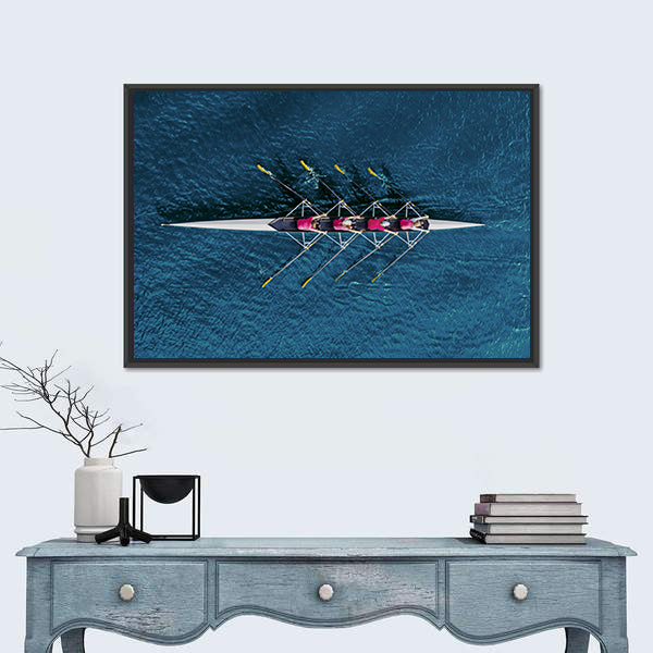 Women`s Rowing Team On Blue Water Canvas Wall Art