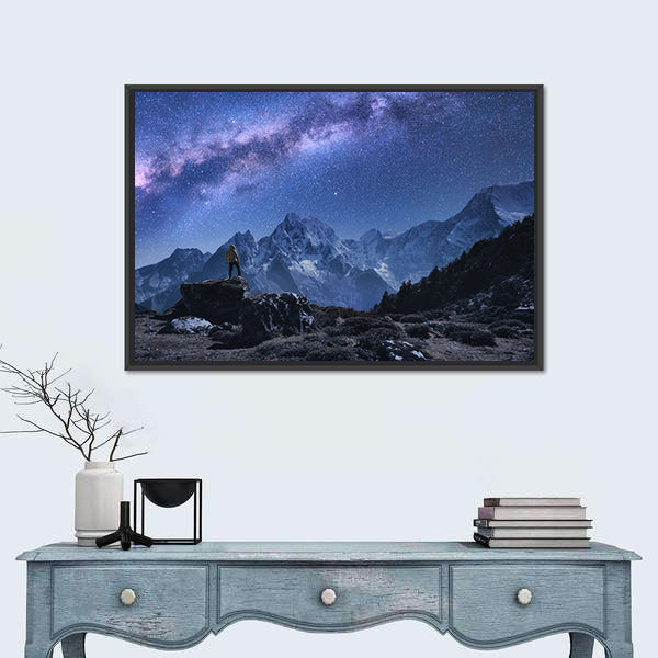 Space With Milky Way And Mountains Canvas Wall Art