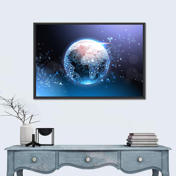 Digital Wireframe Globe Network Canvas Wall Art