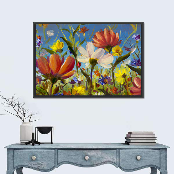 Vibrant Wildflower Meadow with Daisies Canvas Wall Art