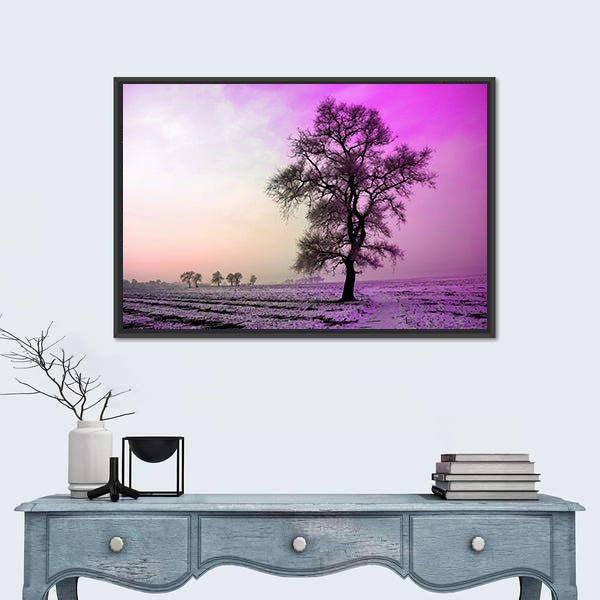 Winter Landscape In Morning Canvas Wall Art