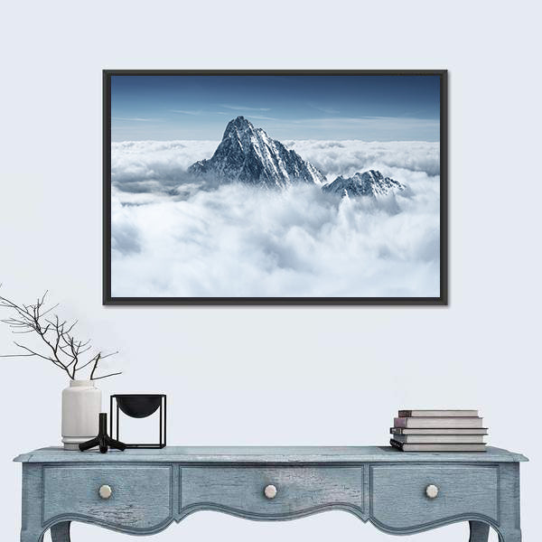 Alpine Mountain In The Clouds Canvas Wall Art