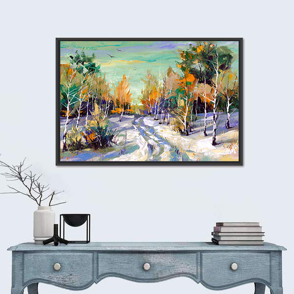 Road To Winter Woods Canvas Wall Art