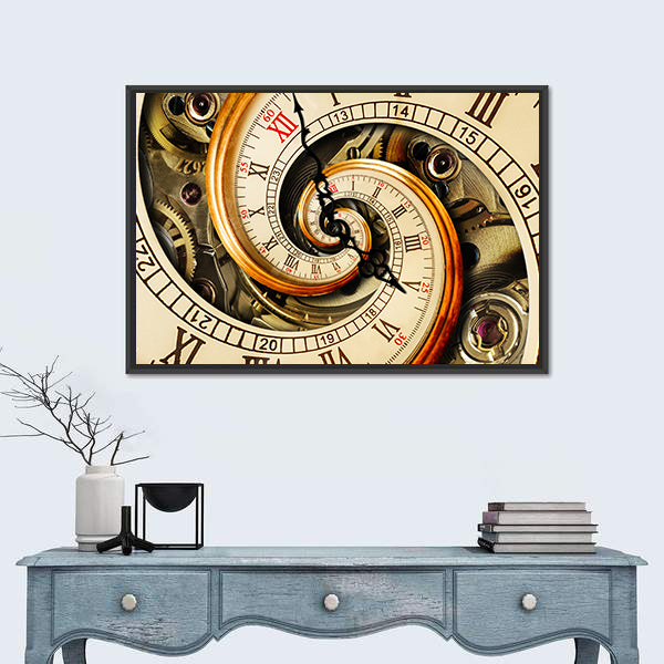 Spiral Clock Face with Gears Canvas Wall Art