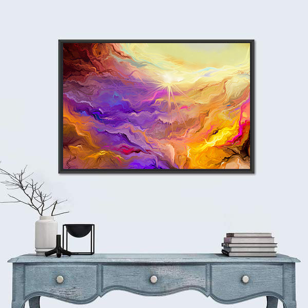 Purple Yellow Brush Stroke Abstract Canvas Wall Art