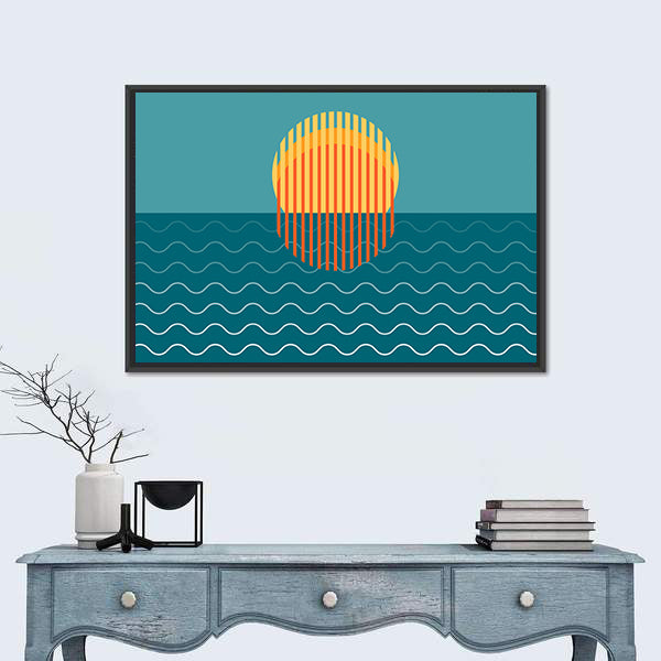 Minimalist Sunset Over Ocean Canvas Wall Art
