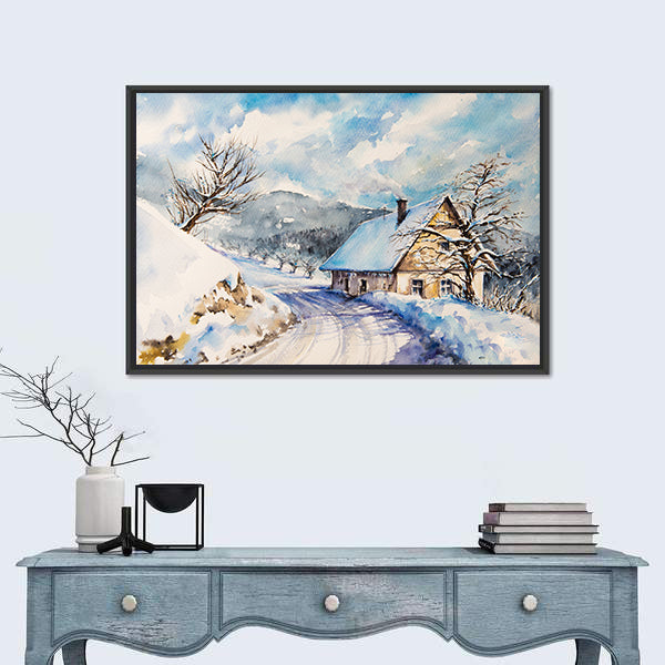 Heavy Snowfall In Winter Mountains Canvas Wall Art