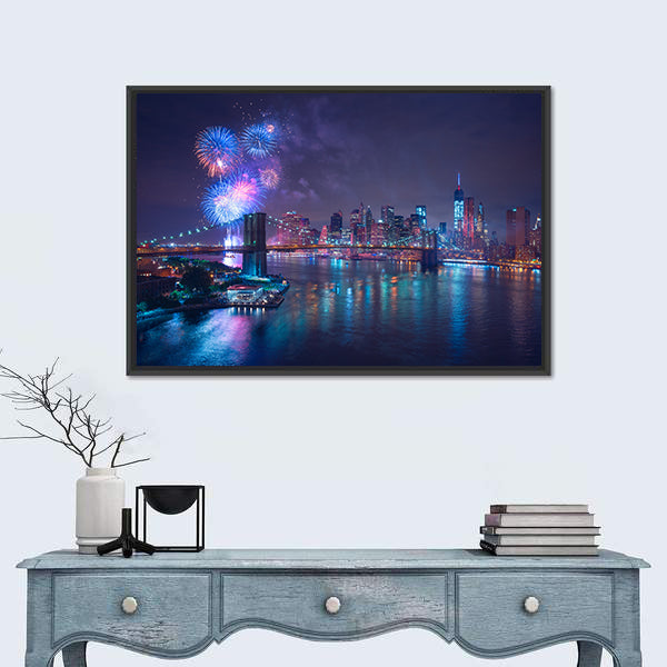 Fourth of July Fireworks Over New York Canvas Wall Art