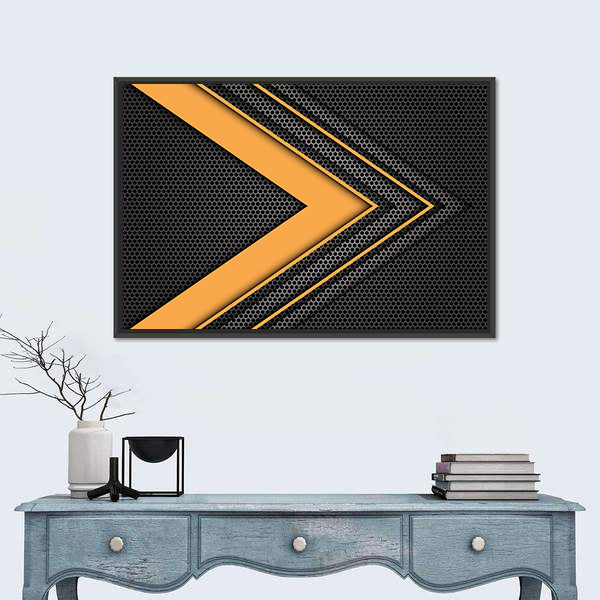 Geometric Orange Chevron Arrow with Honeycomb Texture Canvas Wall Art