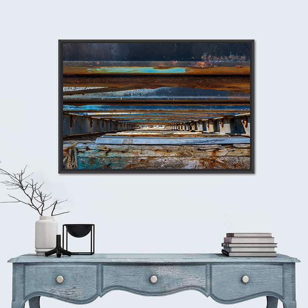 Under Pier Rusted Beams and Weathered Wood Canvas Wall Art