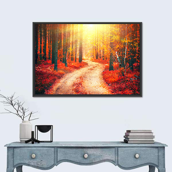 Autumnal Park With Pathway Canvas Wall Art