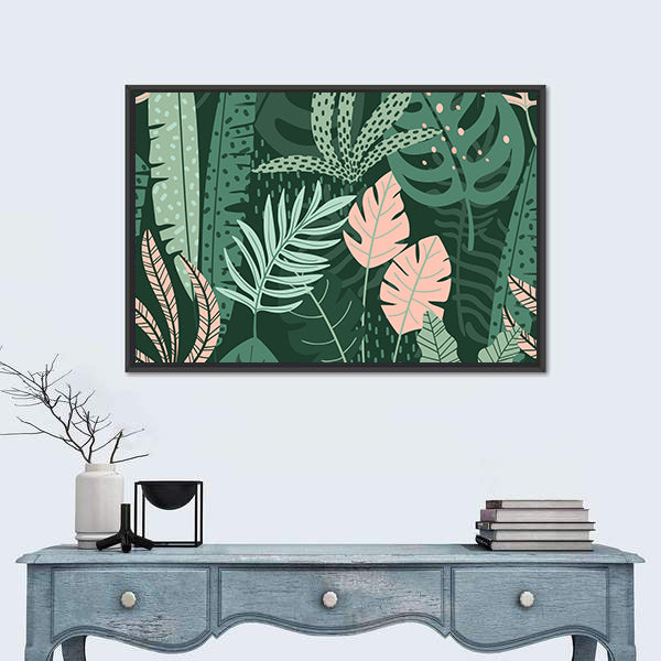 Stylized Tropical Leaves Pattern Canvas Wall Art