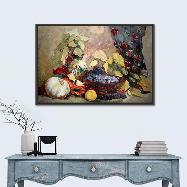 Grapes, Lemon, and Pumpkin Still Life Canvas Wall Art