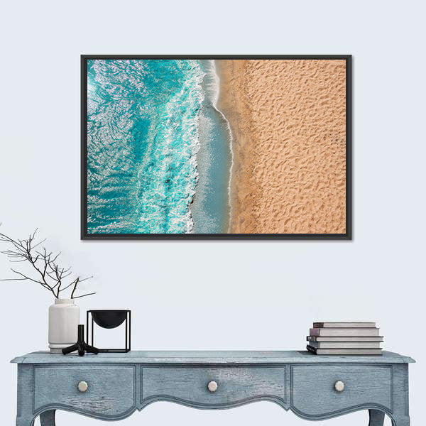 Coastline Beach Ocean Waves With Foam On The Sand Canvas Wall Art