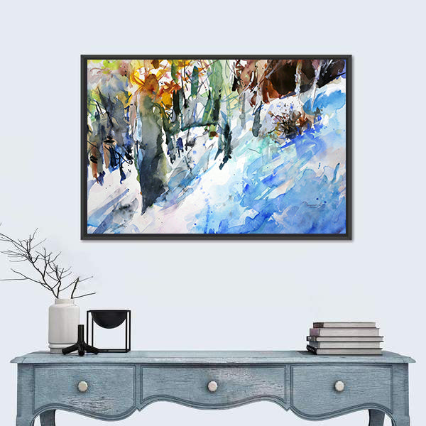 Watercolor Winter Forest Canvas Wall Art