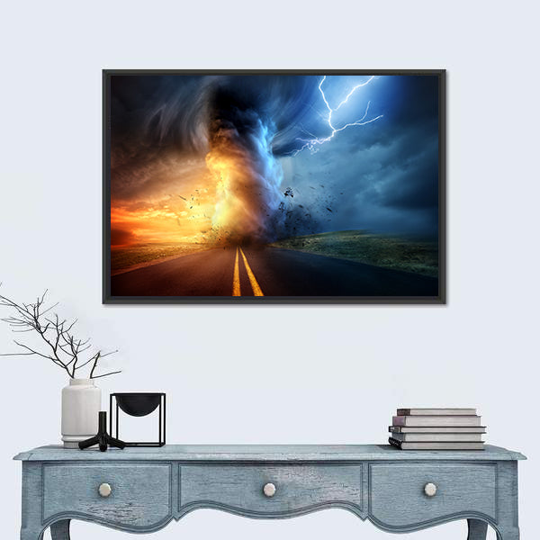 Tornado Over Sunset Road Canvas Wall Art
