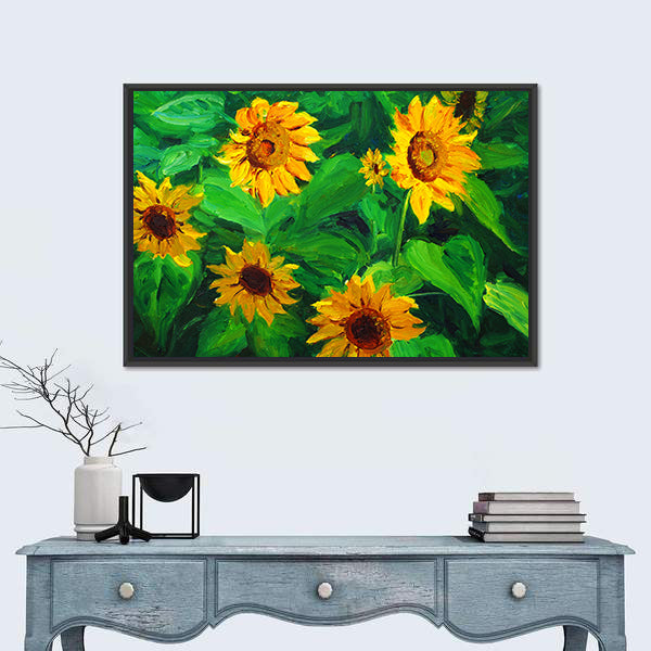 Abstract Sunflowers in Yellow and Green Canvas Wall Art