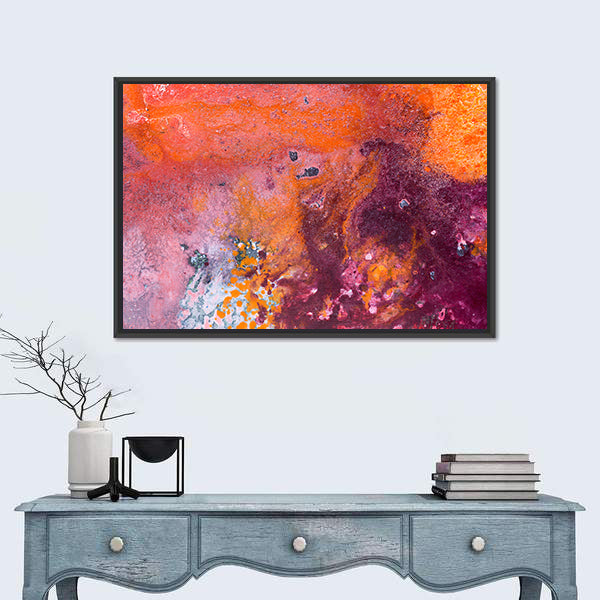 Fluid Acrylic Pour Abstract in Orange and Purple Canvas Wall Art