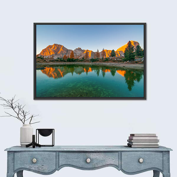 Limides Lake Reflection at Golden Hour Canvas Wall Art