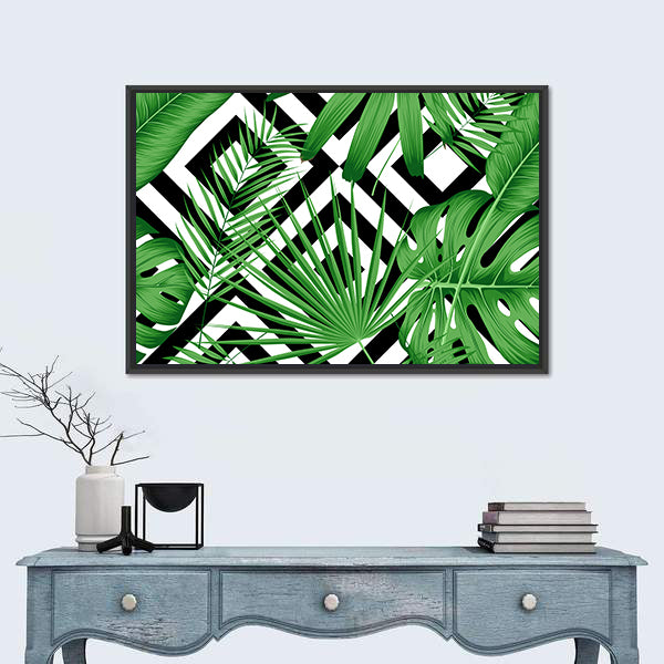 Geometric Tropical Leaves Pattern Canvas Wall Art