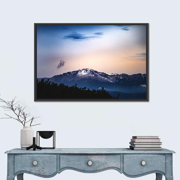 Snow Capped Pikes Peak In Colorado Springs Canvas Wall Art