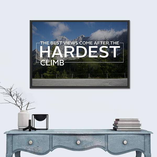 Workout Quote Over Alpine Mountain Road Canvas Wall Art
