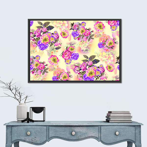 Summer Garden Roses &amp; Iris Flowers Canvas Wall Art