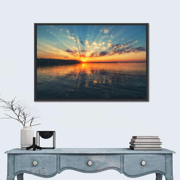 Sunset River with Rippling Reflection Canvas Wall Art