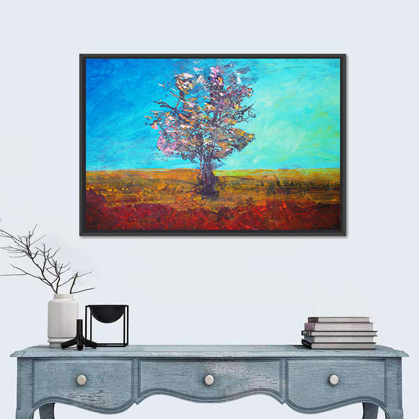 Alone Tree In Field Artwork Canvas Wall Art