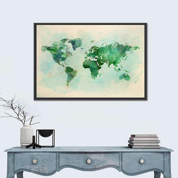 Watercolor Vintage World Map Canvas Wall Art