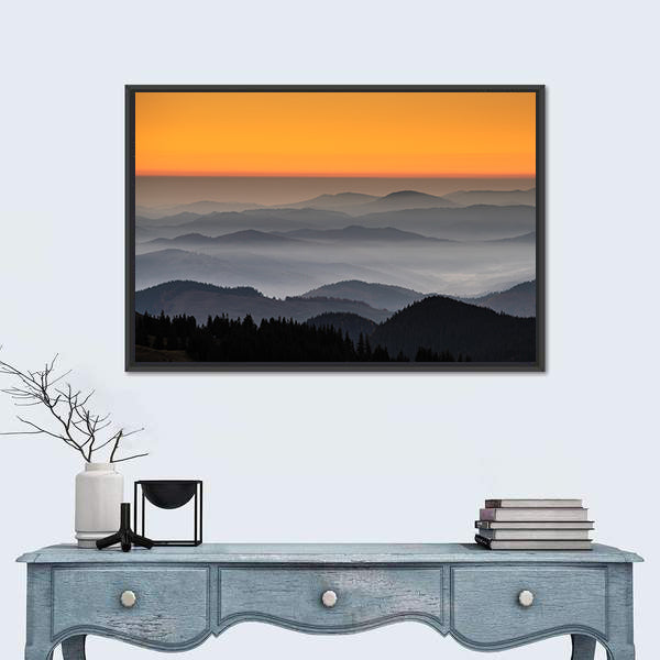 Rarau Mountain At Sunrise In Romania Canvas Wall Art